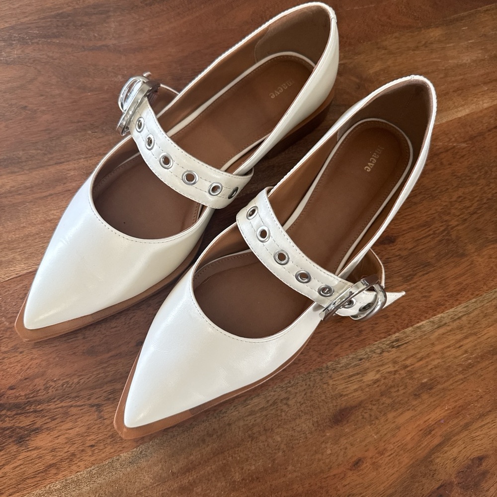 Maeve by Anthropologie Pointed Moto White Mary Jane Flats
